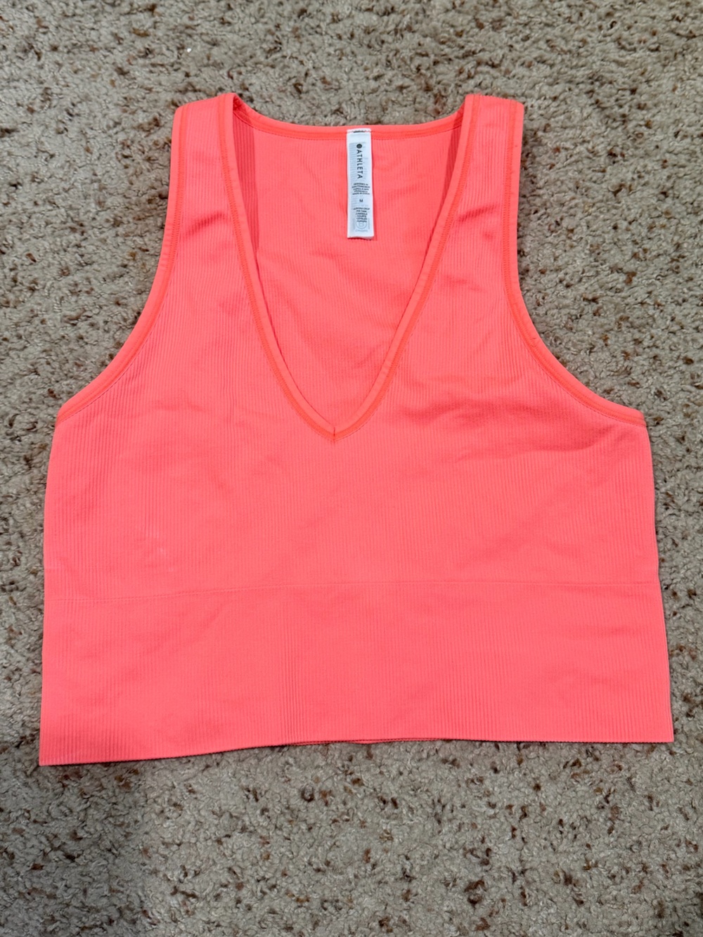 Athleta recharge seamless racerback crop ribbed tank, coral, medium